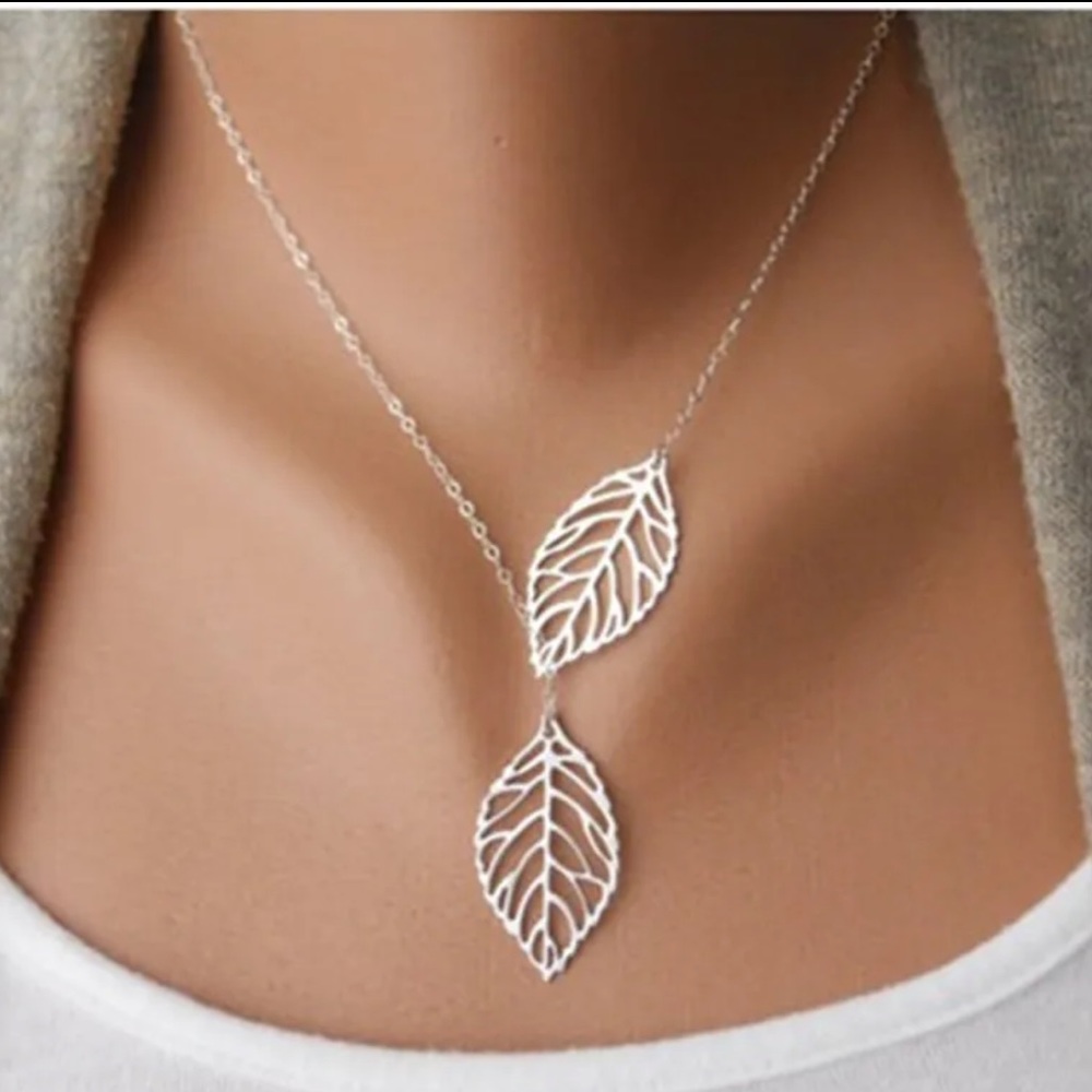 Silver Leaf Lariat Necklace